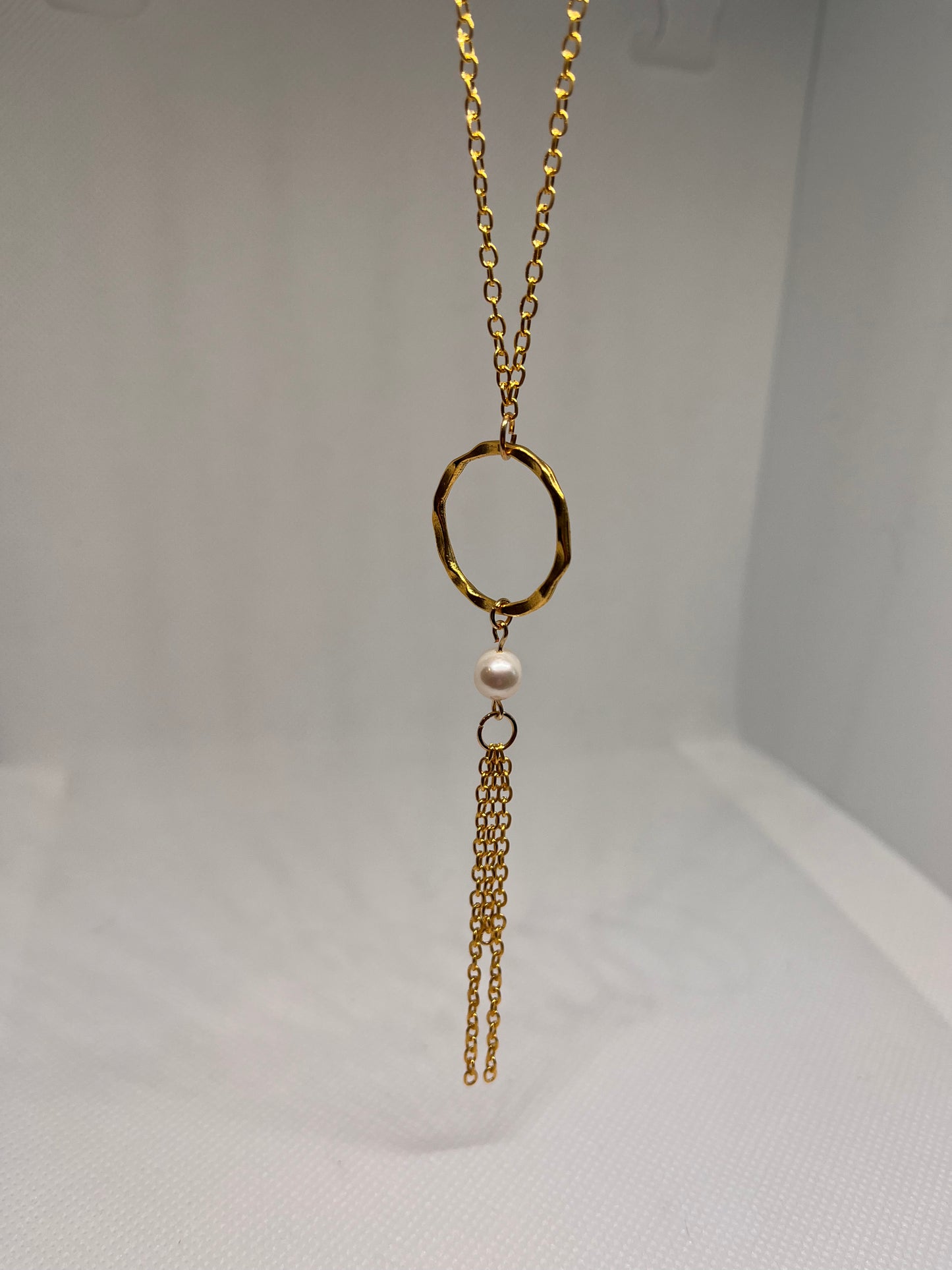 Cultured Pearl Gold Hammered Hoop Earring and Necklace Set
