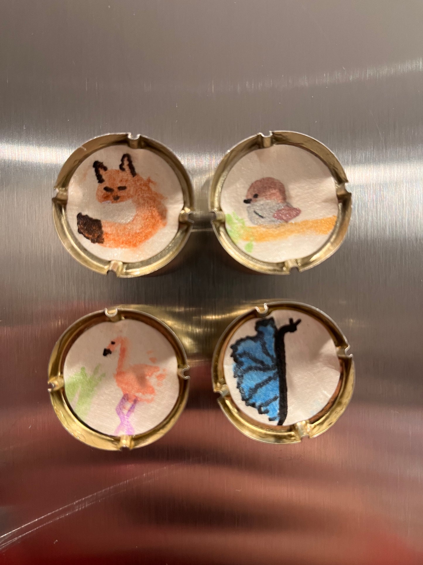 Upcycled Magnet Charm: Set of 4 Animal Watercolor Magnets