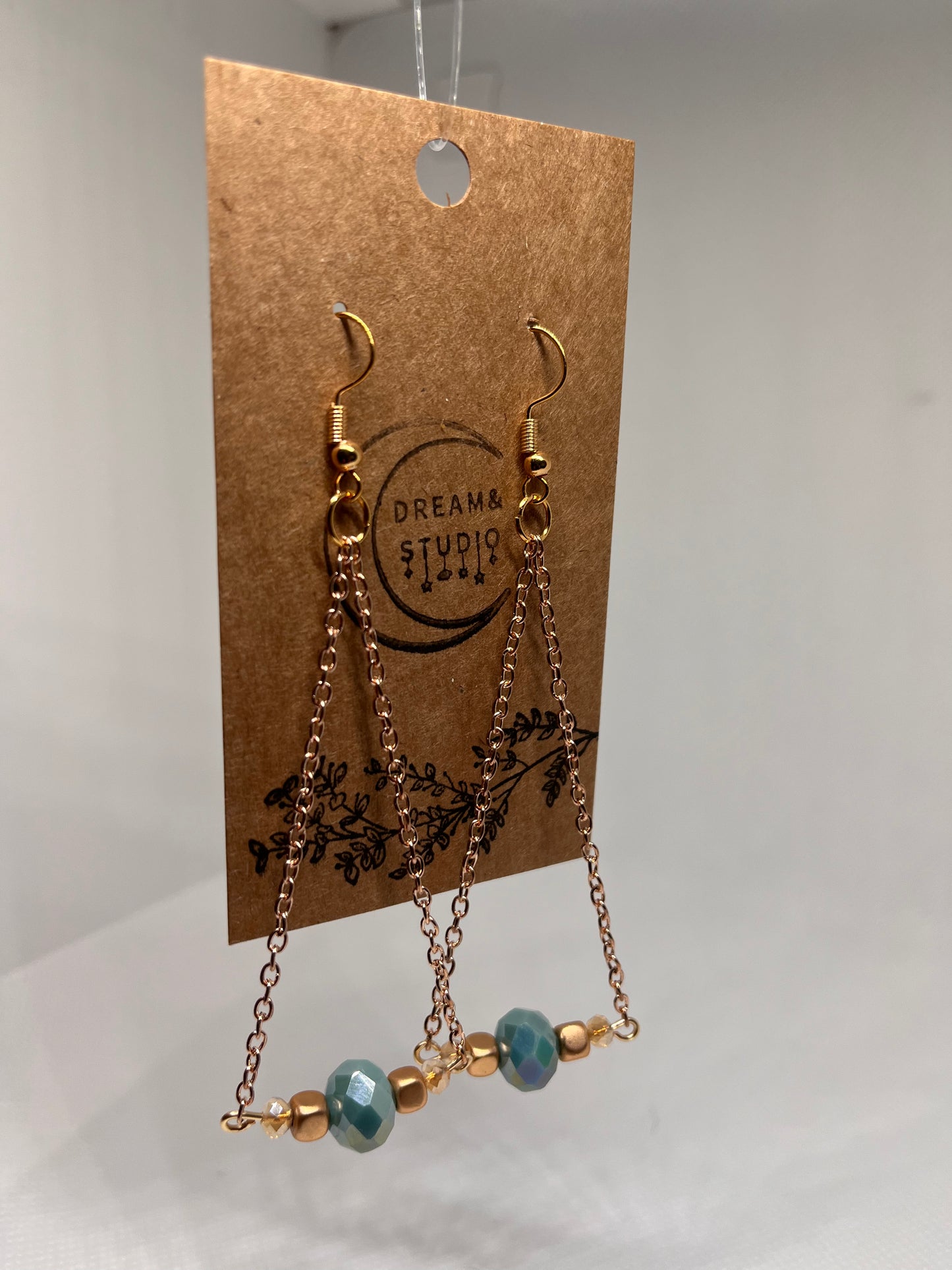 Triangle Chain Sparkling Bead Earrings (Pink or Blue)