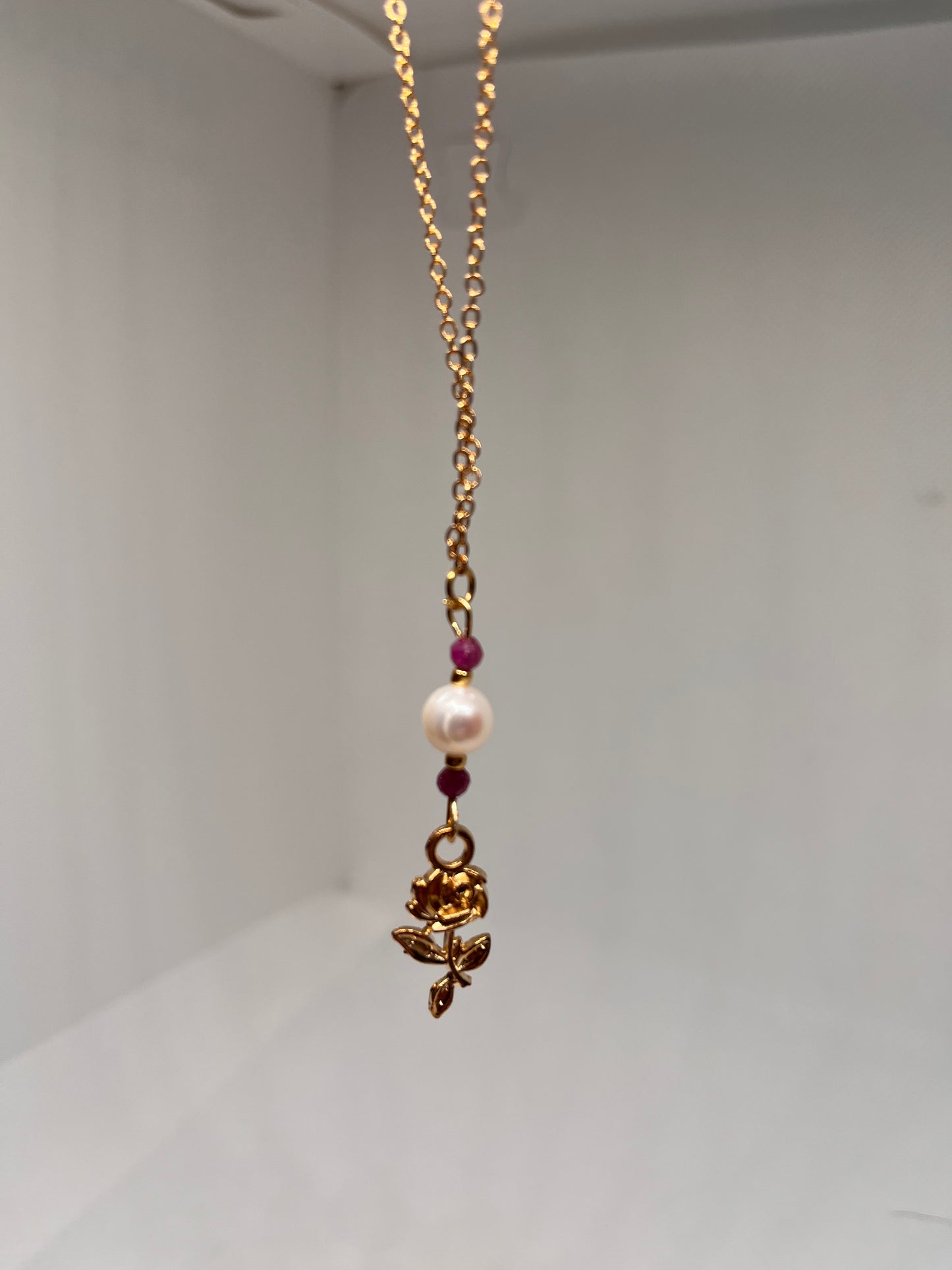 Belle Cultured Pearl Ruby Rose Earring and Necklace Set
