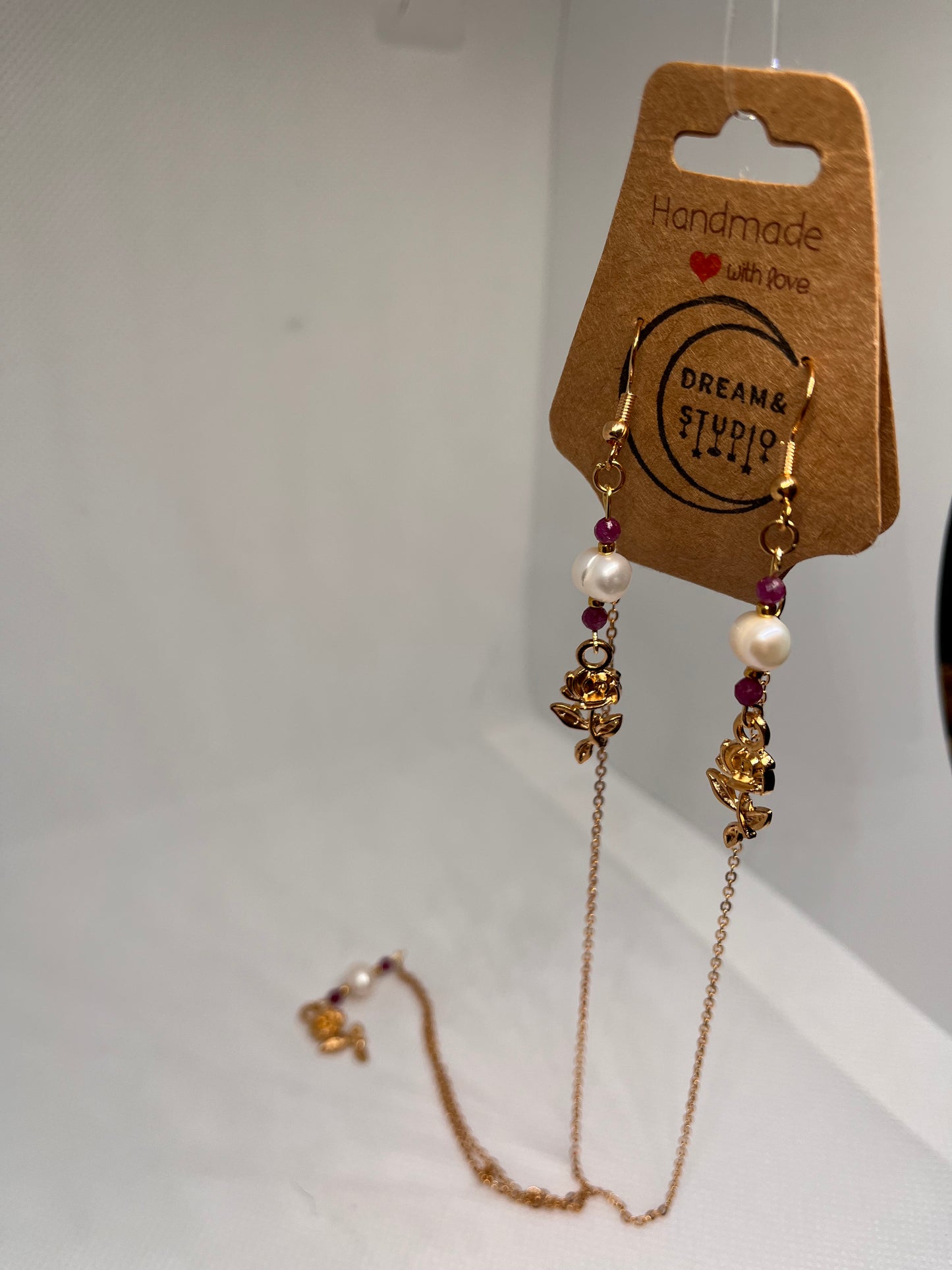 Belle Cultured Pearl Ruby Rose Earring and Necklace Set