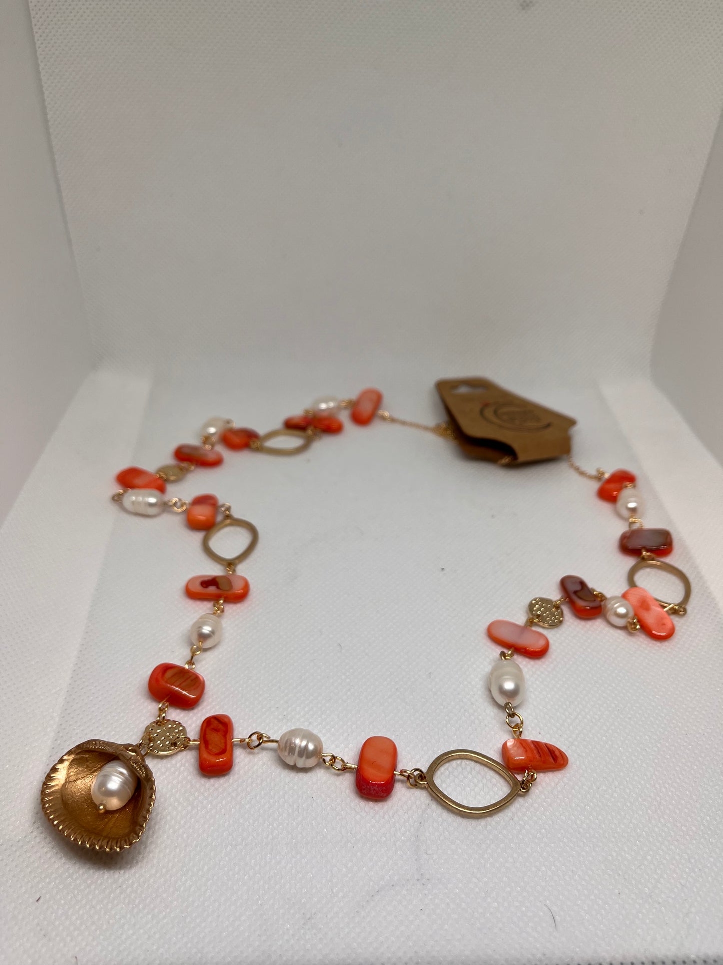 Seaside Orange Nautical Necklace With Cultured Pearls