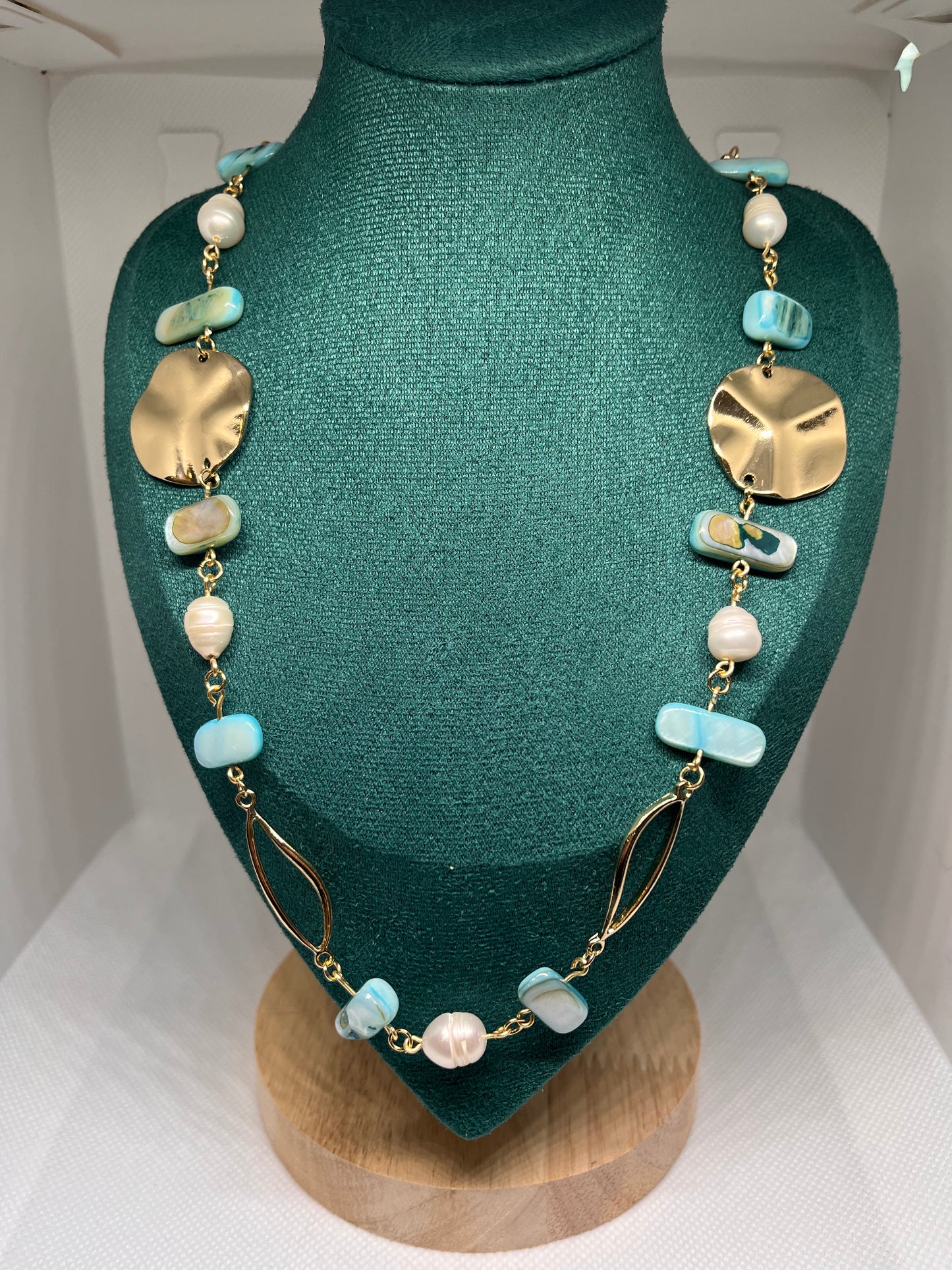Seaside Blue Nautical Necklace With Cultured Pearls