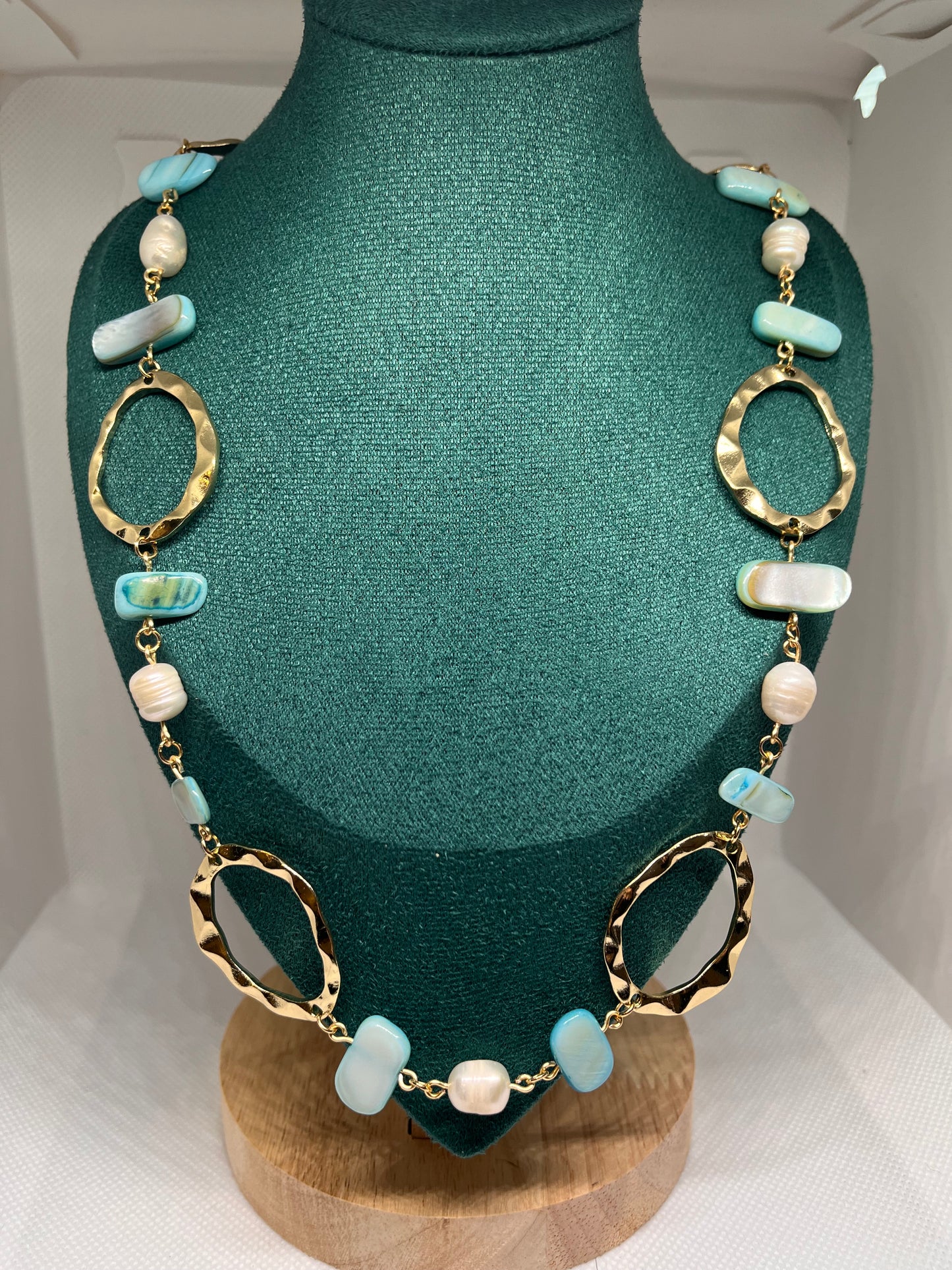 Seaside Blue Nautical Necklace With Cultured Pearls