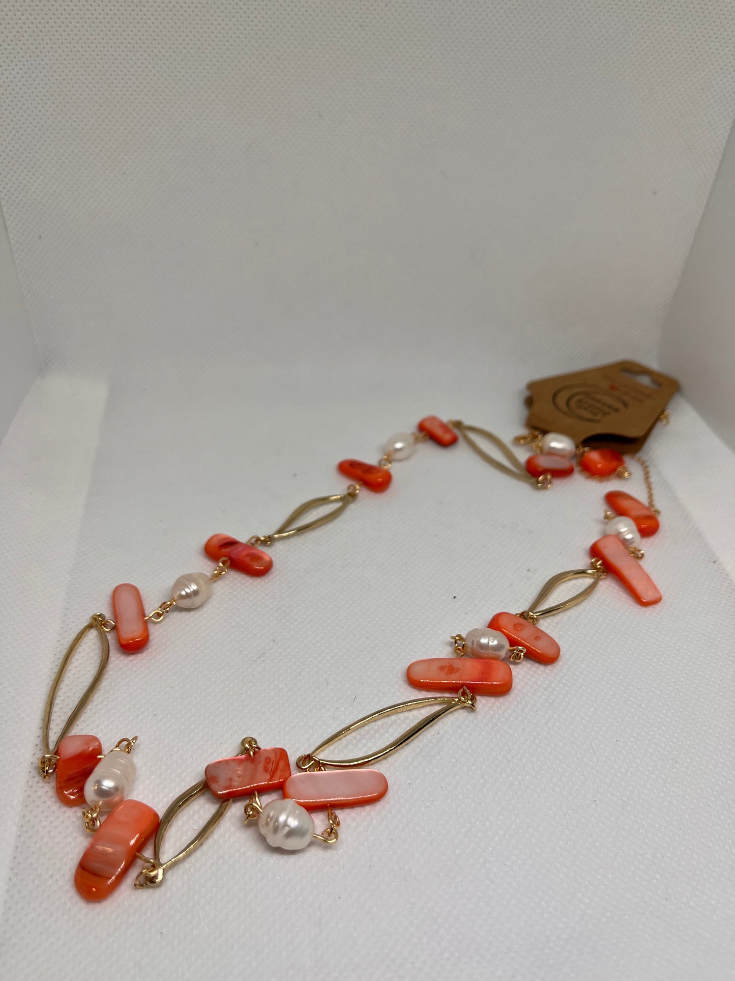 Seaside Orange Nautical Necklace With Cultured Pearls