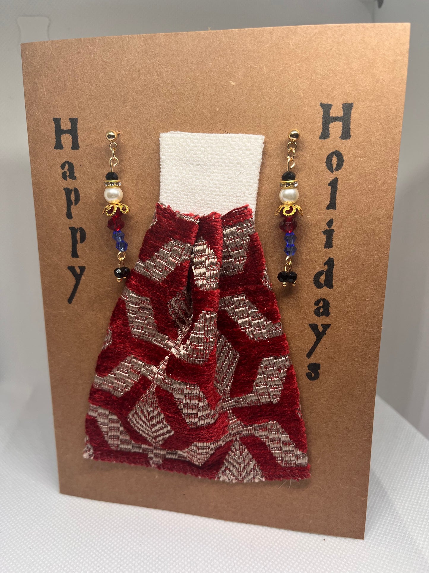 Handcrafted Holiday Earrings and Card Gift Set (Merry Christmas, Happy Holidays, Happy Hanukkah, and Joyous Kwanzaa)