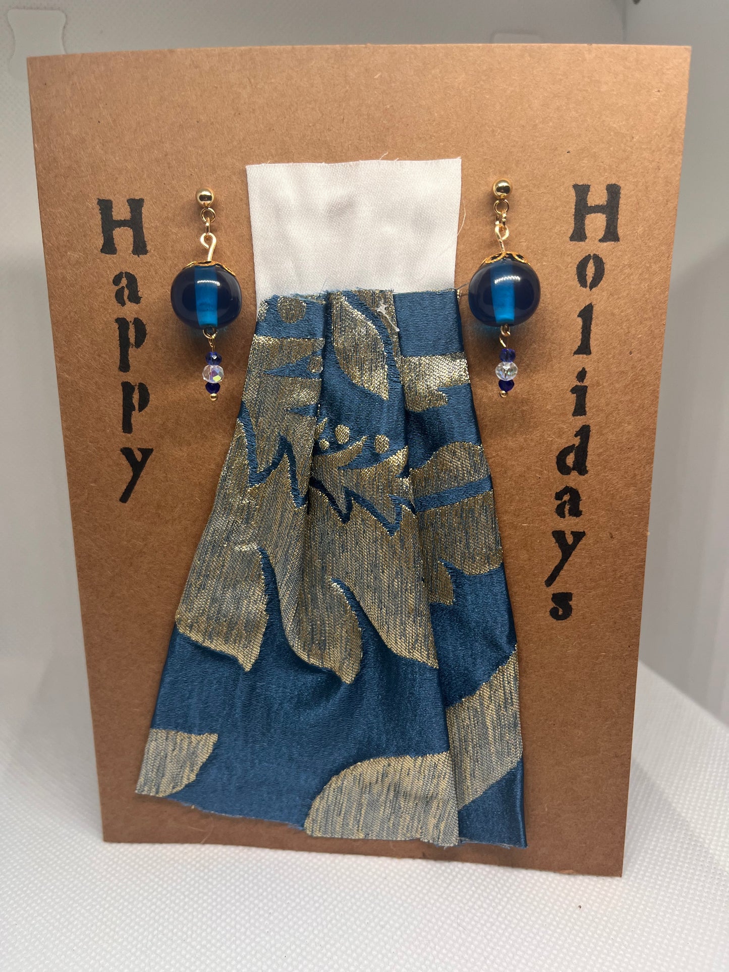 Handcrafted Holiday Earrings and Card Gift Set (Merry Christmas, Happy Holidays, Happy Hanukkah, and Joyous Kwanzaa)