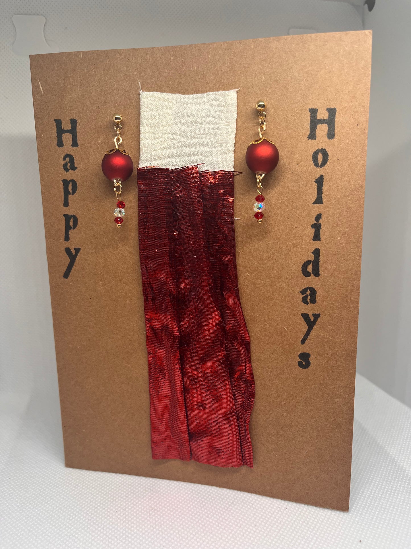Handcrafted Holiday Earrings and Card Gift Set (Merry Christmas, Happy Holidays, Happy Hanukkah, and Joyous Kwanzaa)