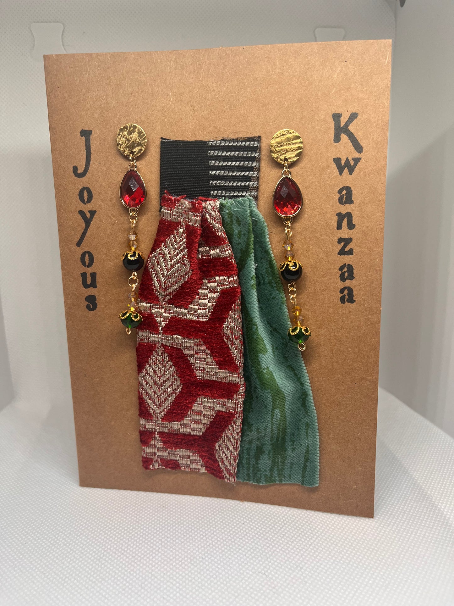 Handcrafted Holiday Earrings and Card Gift Set (Merry Christmas, Happy Holidays, Happy Hanukkah, and Joyous Kwanzaa)