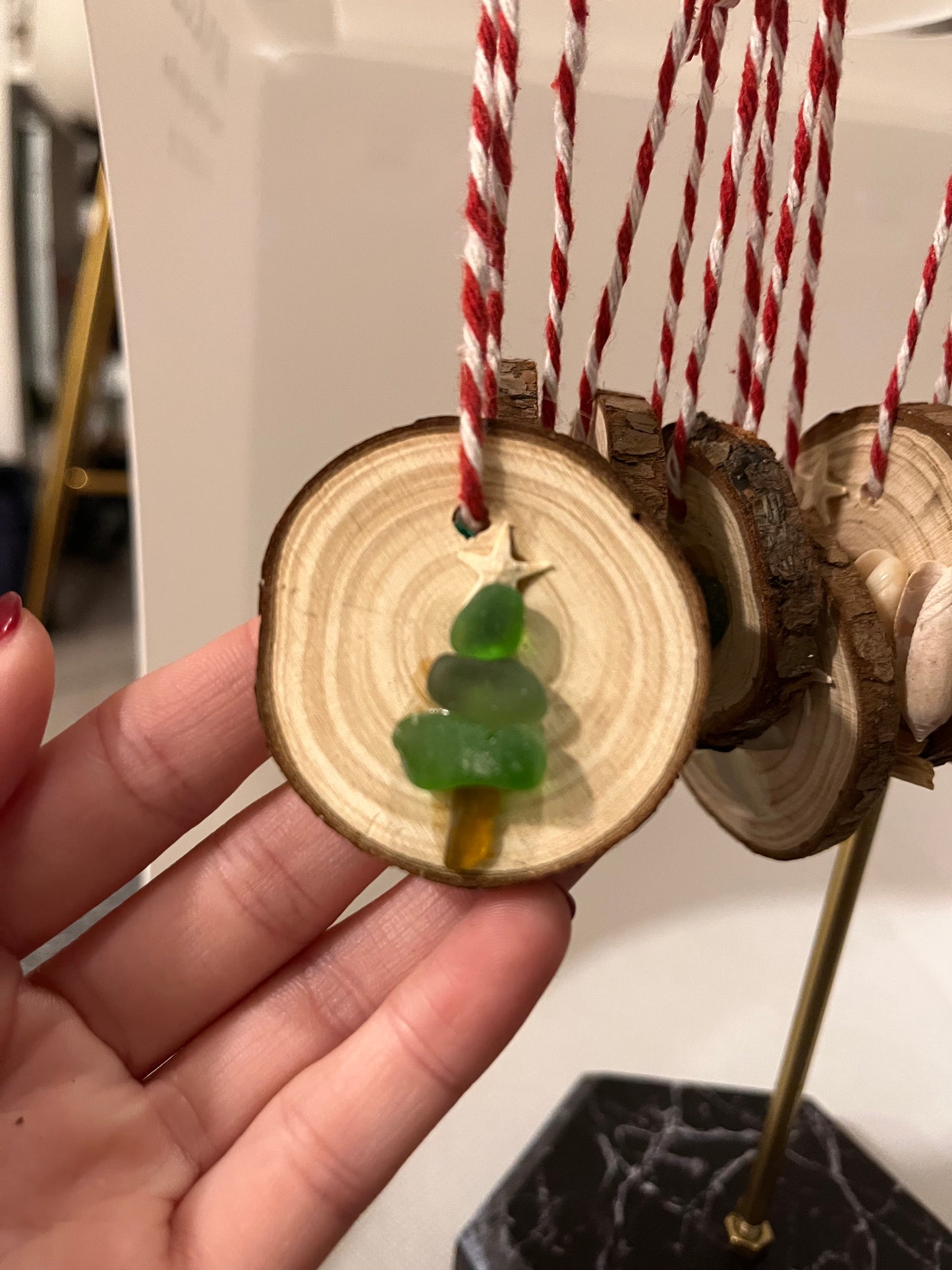 Sea glass and sea shell Christmas ornaments (nativity, Christmas tree, holly, turtle, angel, etc.)