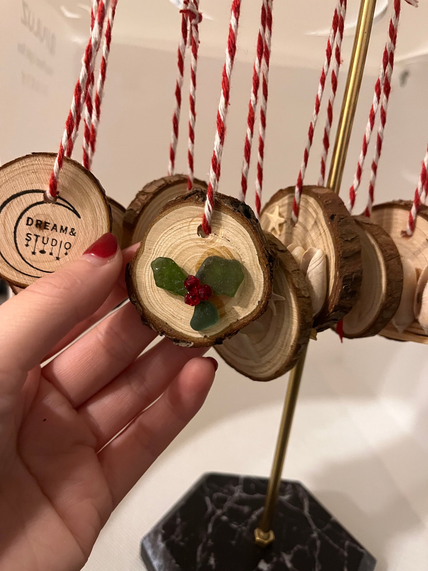 Sea glass and sea shell Christmas ornaments (nativity, Christmas tree, holly, turtle, angel, etc.)