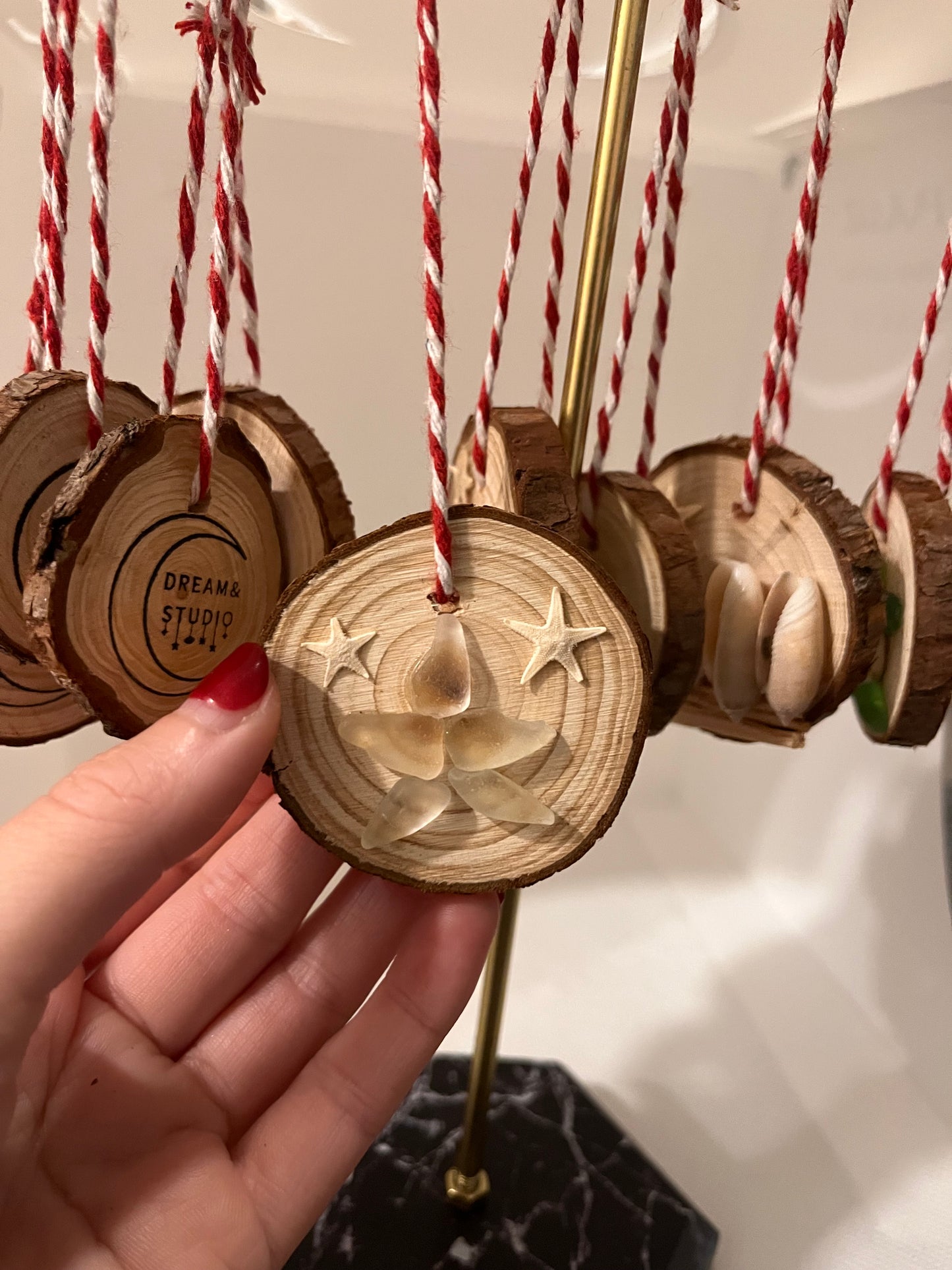 Sea glass and sea shell Christmas ornaments (nativity, Christmas tree, holly, turtle, angel, etc.)