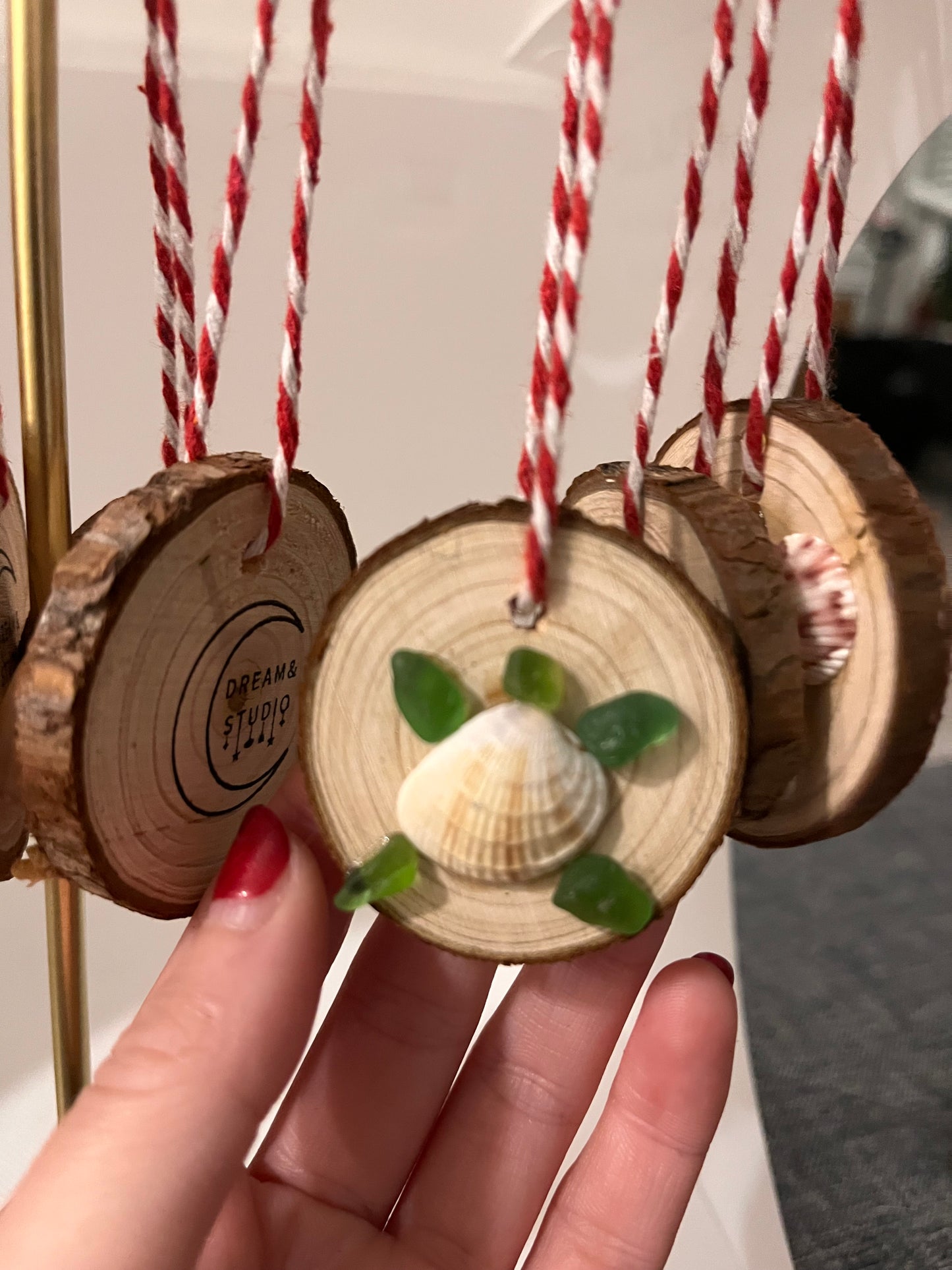 Sea glass and sea shell Christmas ornaments (nativity, Christmas tree, holly, turtle, angel, etc.)