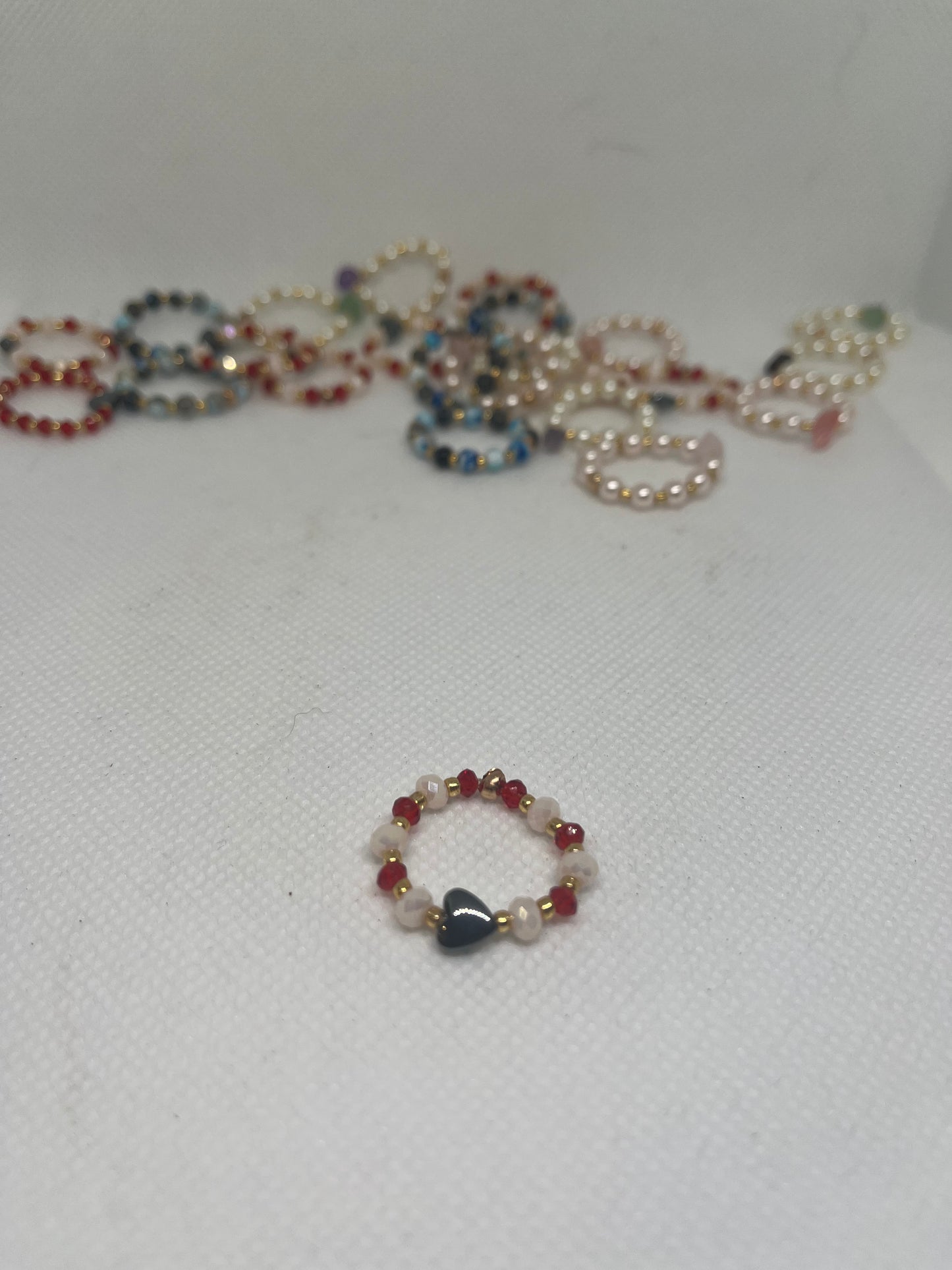 Valentine's Heart Beaded Stretch Rings