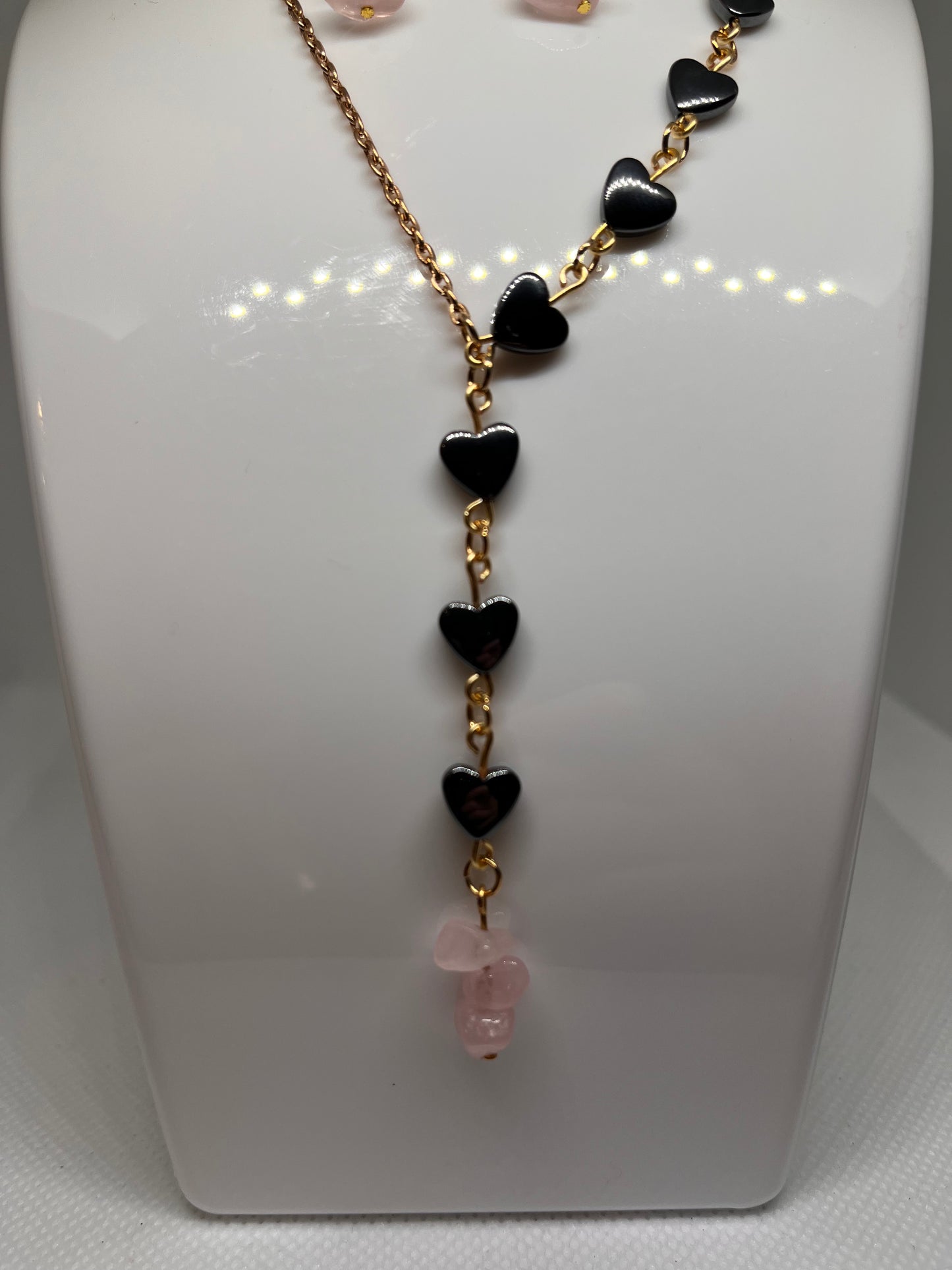 In Love: Rose Quartz and Heart-Shaped Hematite Stone Beaded Necklace