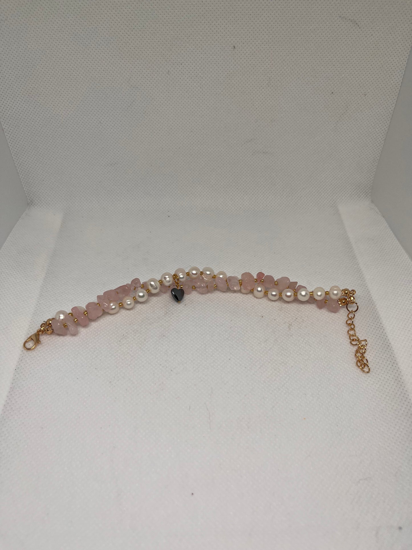 Cultured Pearl, Rose Quartz, and Heart Hematite Sweetheart Bracelet
