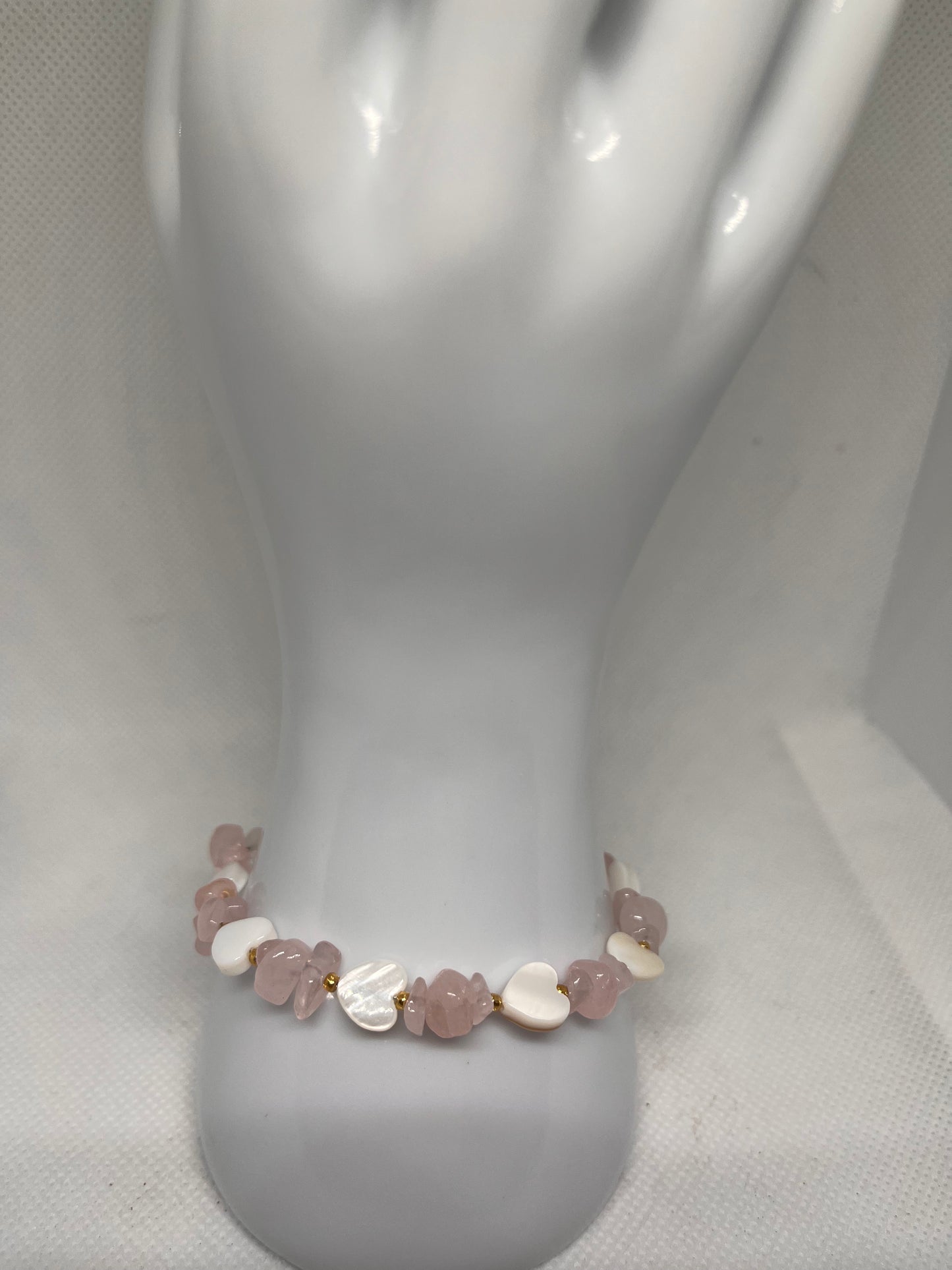 Sweetheart Bracelets (Rose Quartz or Watermelon Quartz) w/ White Shell Heart Beads