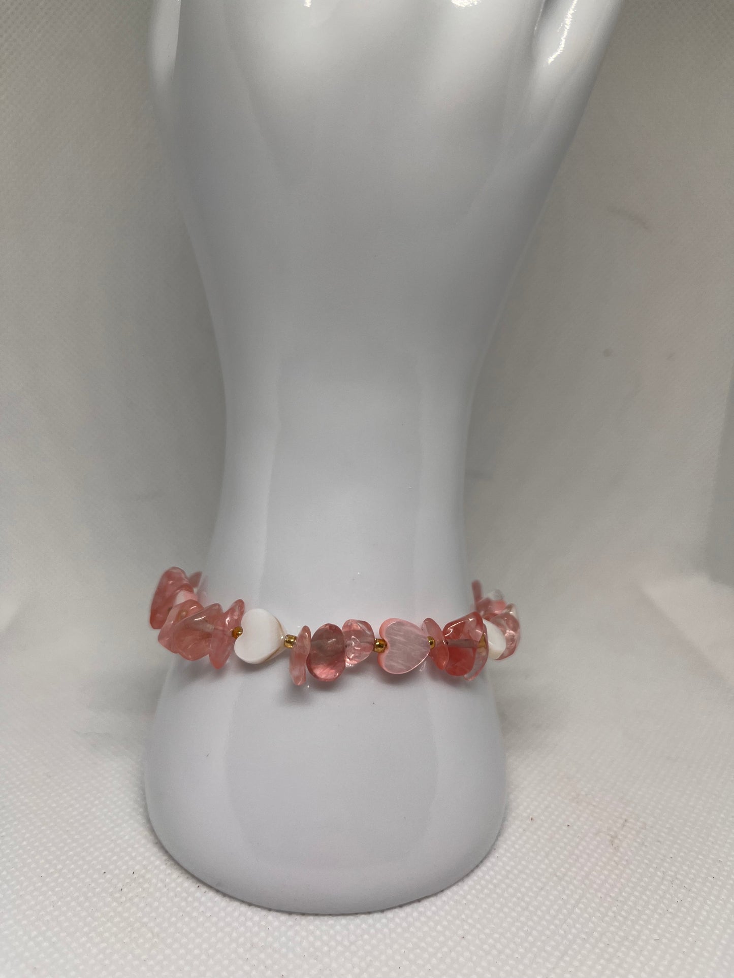 Sweetheart Bracelets (Rose Quartz or Watermelon Quartz) w/ White Shell Heart Beads