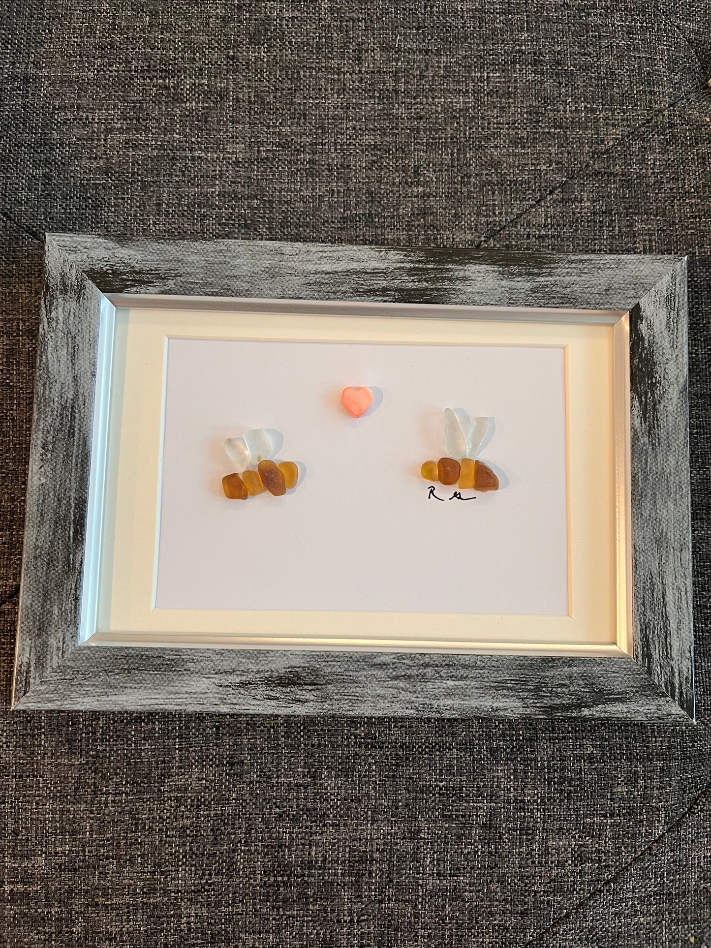 Bees in Love Sea Glass Art (4x6 frame)