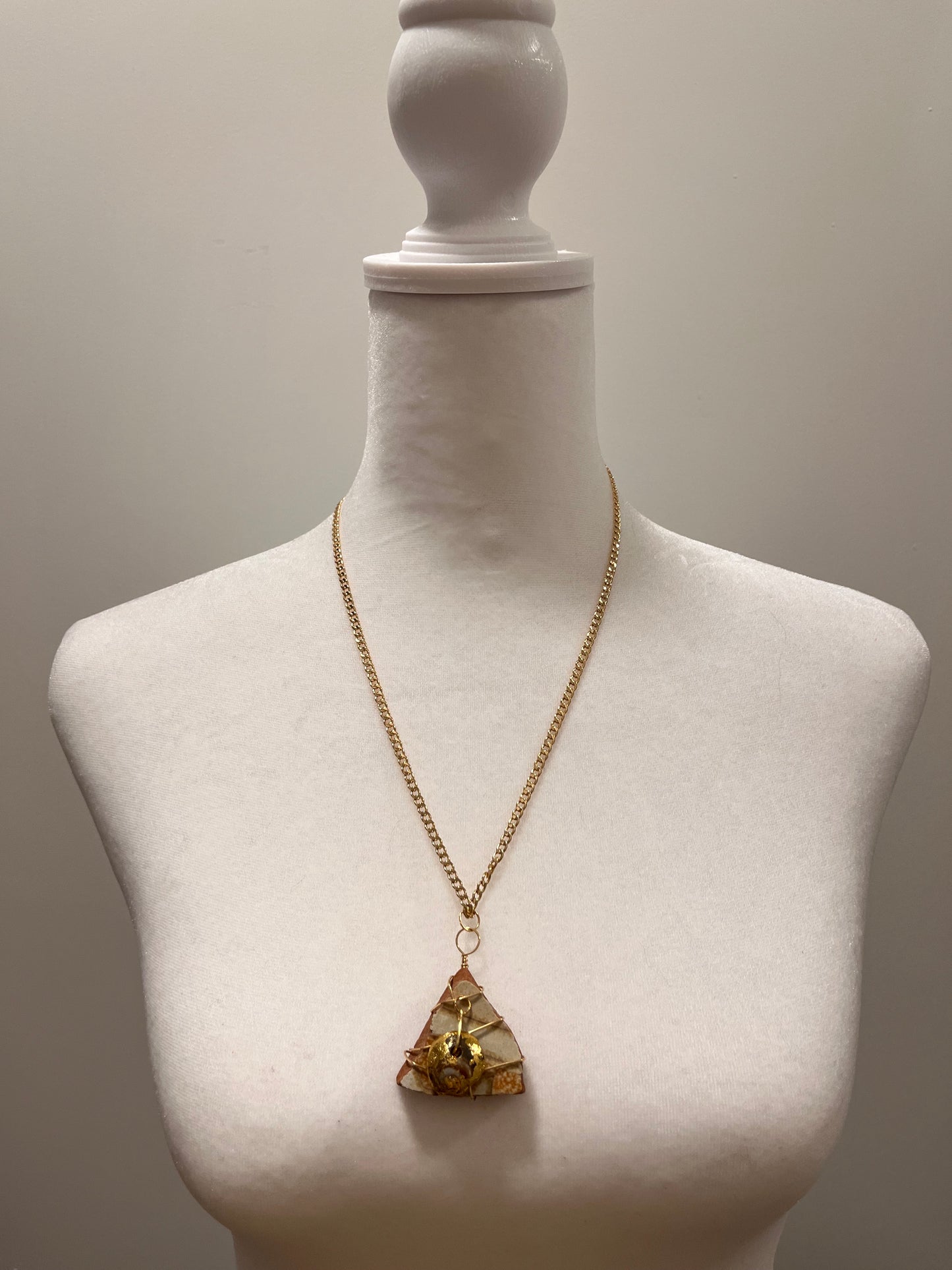 Broken Spiral Gold Foil Shell on Chaney (St. Croix) Necklace