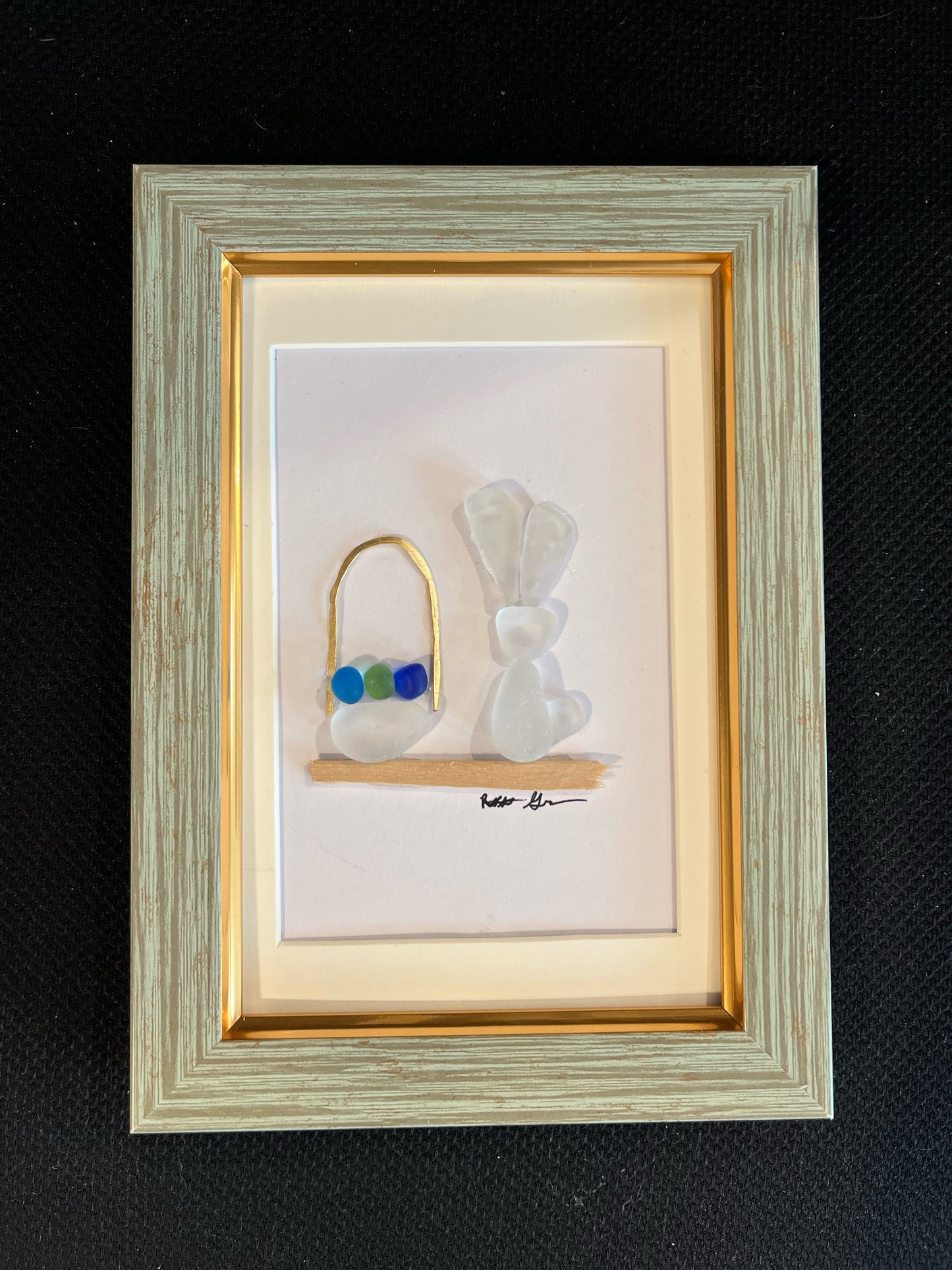 Hop on Easter Bunny Sea Glass Art (4x6 frame)