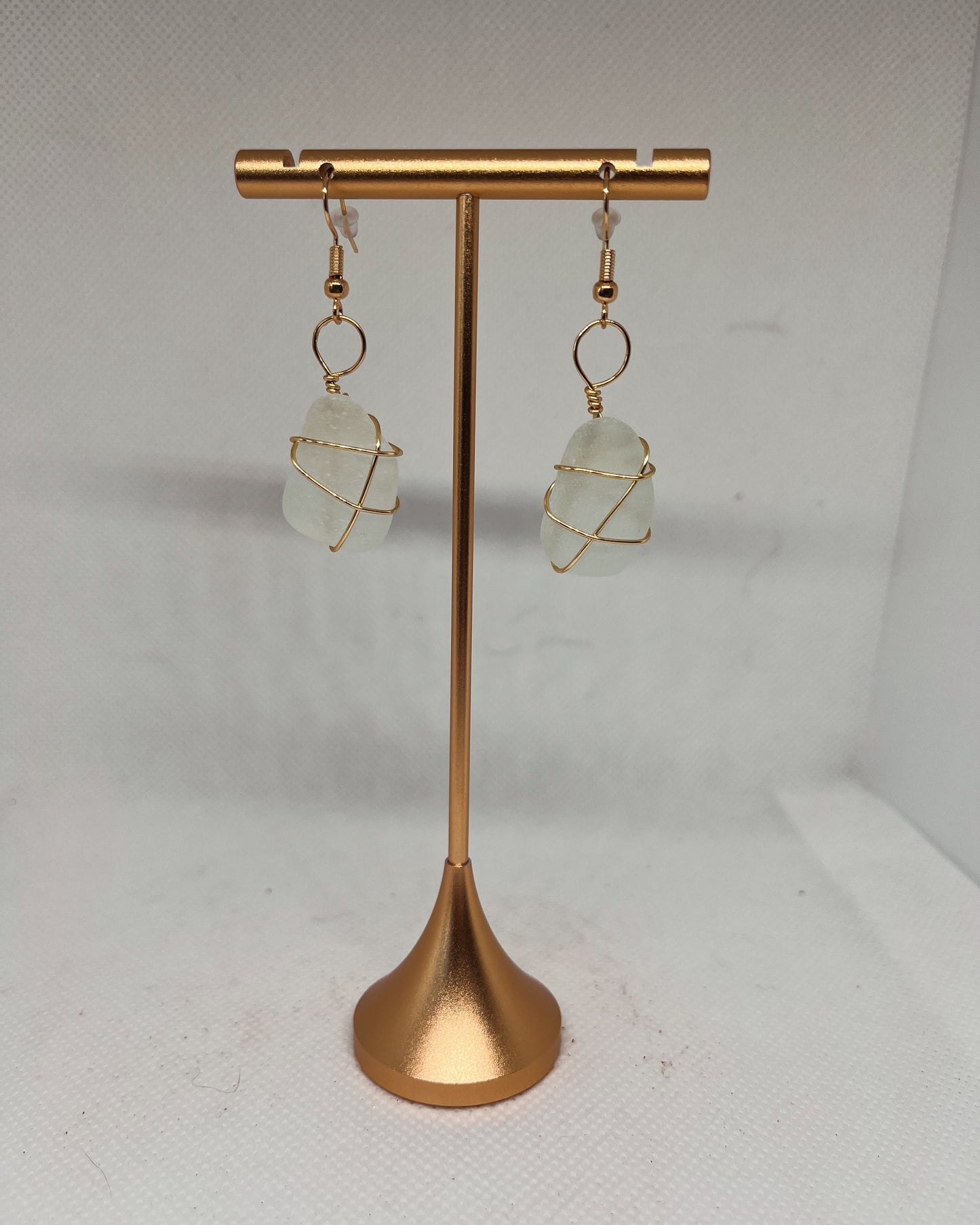 Wire Wrapped Sea Glass Earrings One Pair (Green, Brown, or White)
