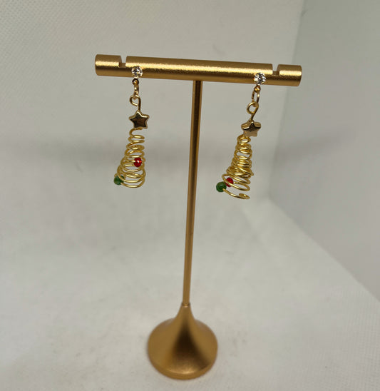 Spiral Wire Beaded Christmas Tree Earrings