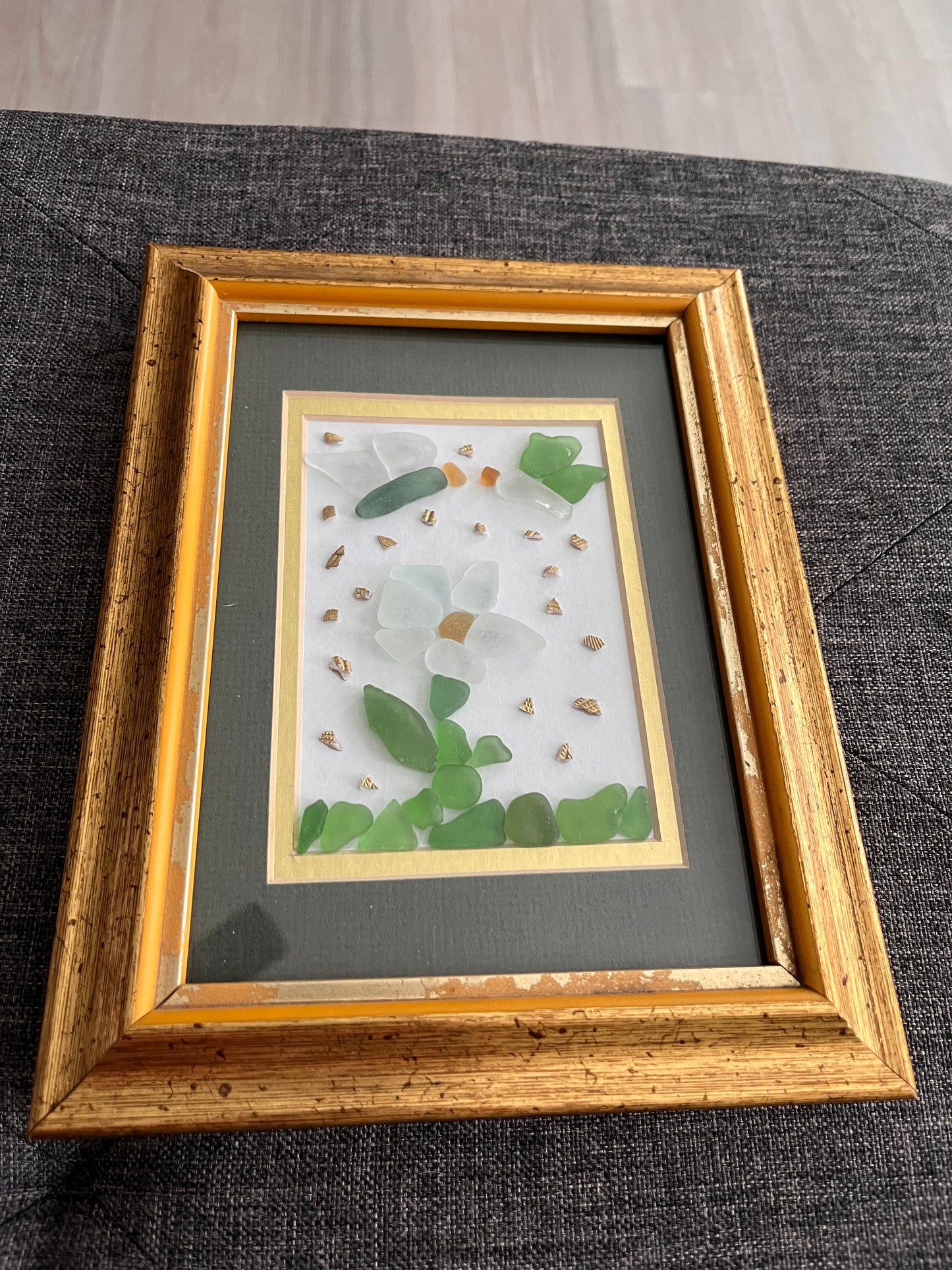 Butterfly Kisses: Captivating Sea Glass & Seashell Art (5x7 frame)