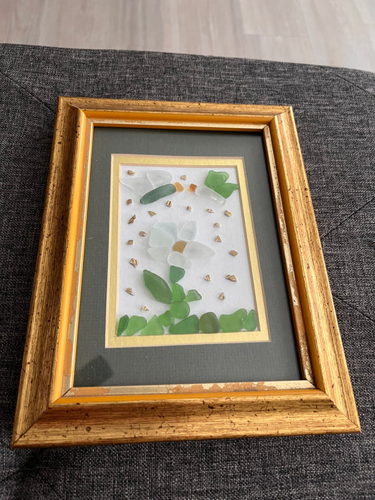 Butterfly Kisses: Captivating Sea Glass & Seashell Art (5x7 frame)