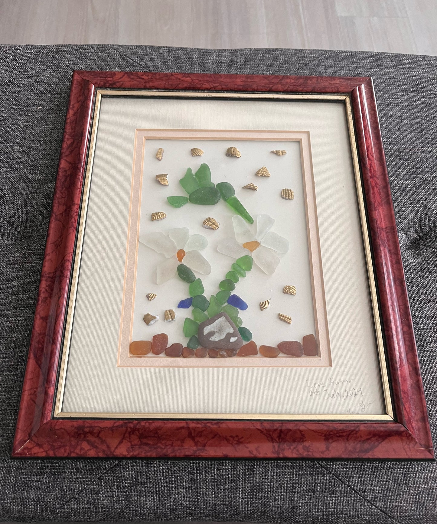 Love Hums: Captivating Sea Glass Hummingbird & Seashell Art (8x10 frame)