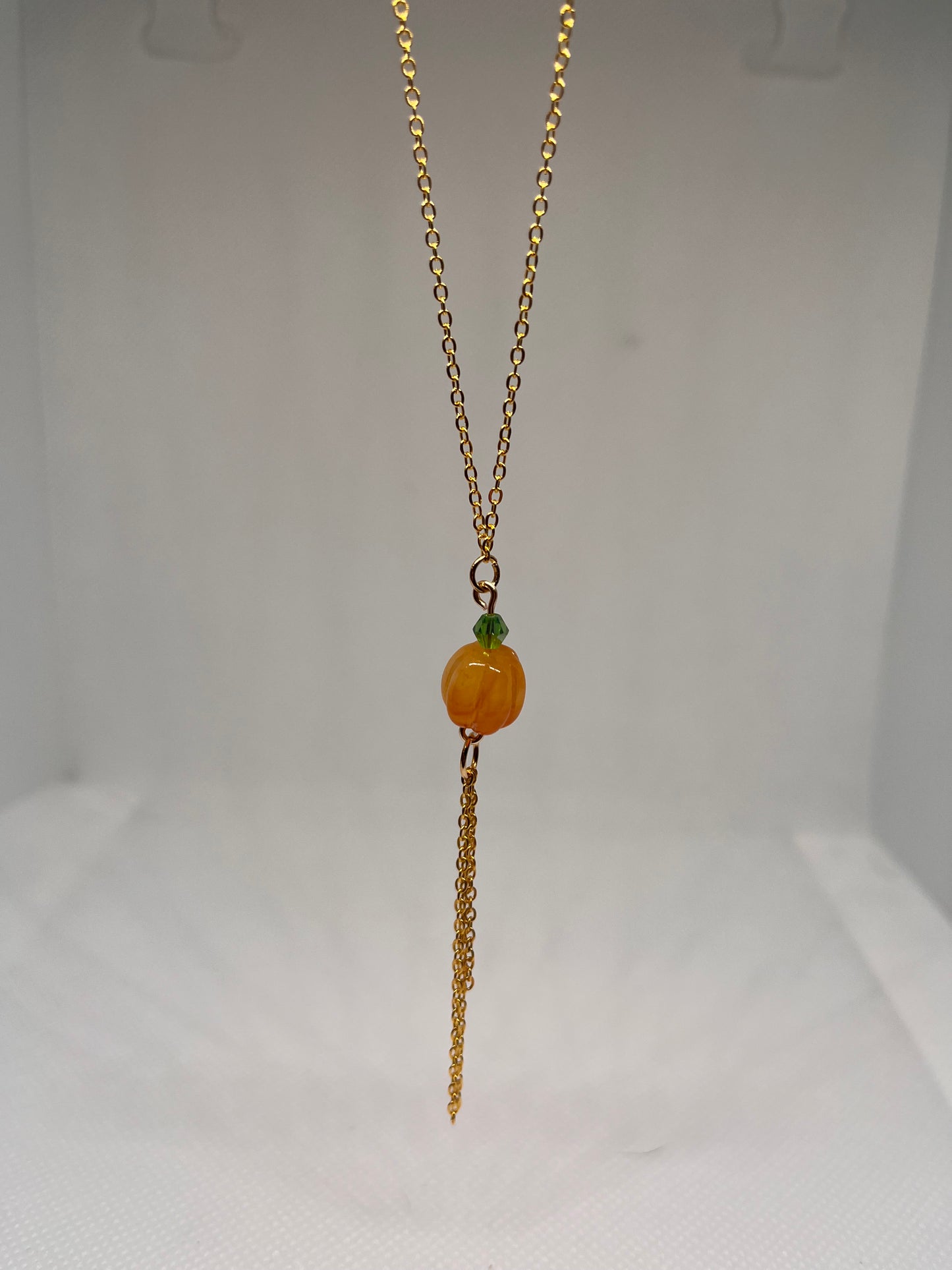 Gold Pumpkin Iridescent Bead Dangle Earring and Necklace Set