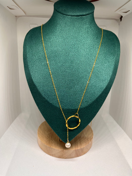 Cultured Pearl Chain Hoop Adjustable Necklace