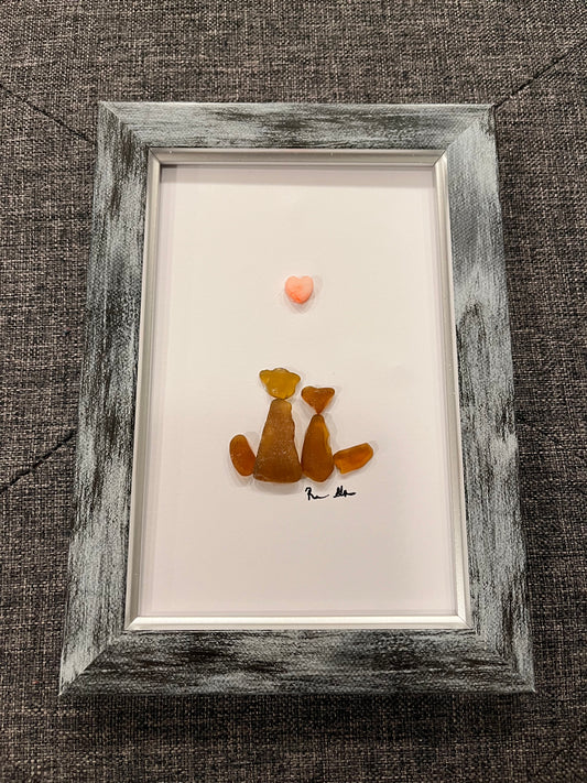 Kitties in Love Sea Glass Art (4x6 frame)
