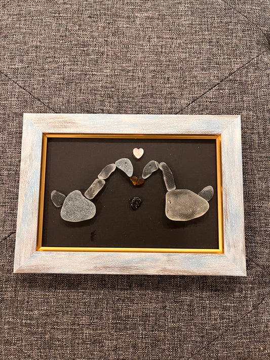 Swans in Love Sea Glass Art (4x6 frame)