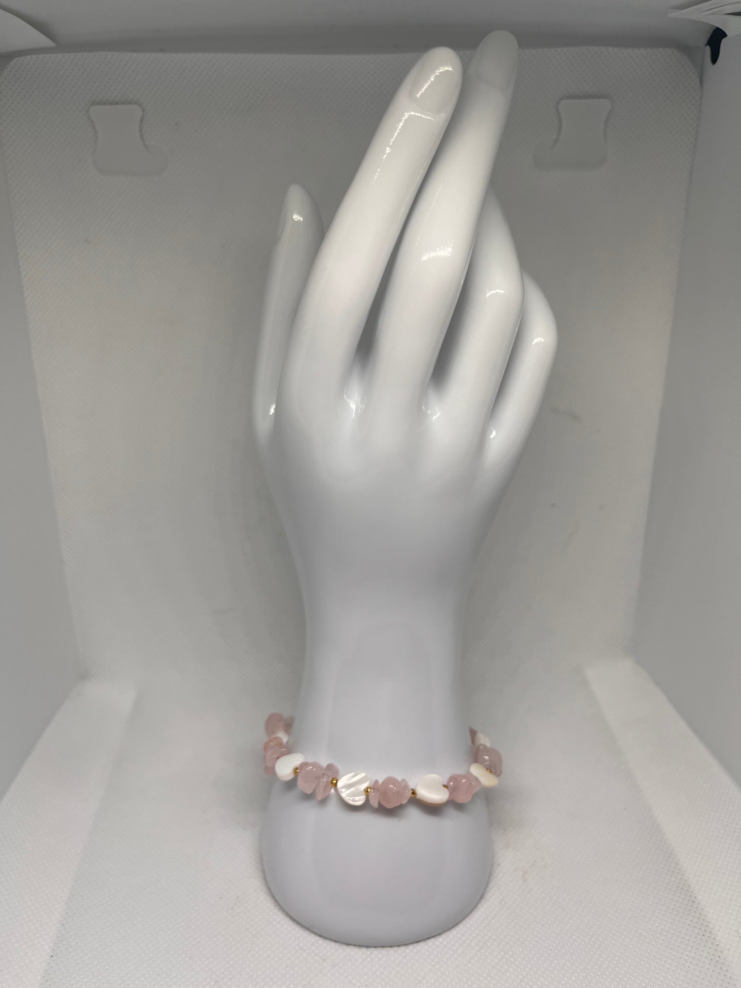 Sweetheart Bracelets (Rose Quartz or Watermelon Quartz) w/ White Shell Heart Beads