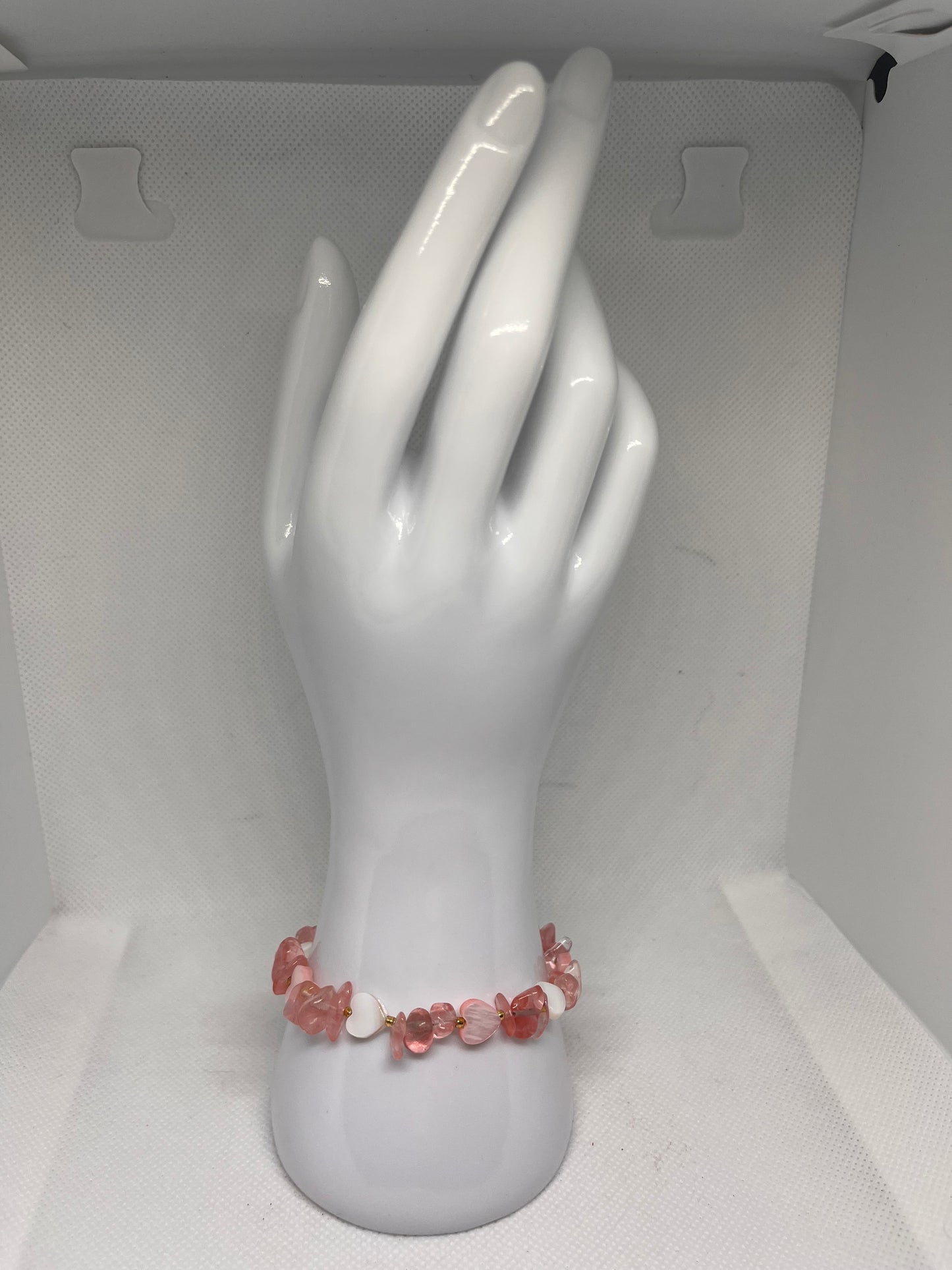 Sweetheart Bracelets (Rose Quartz or Watermelon Quartz) w/ White Shell Heart Beads