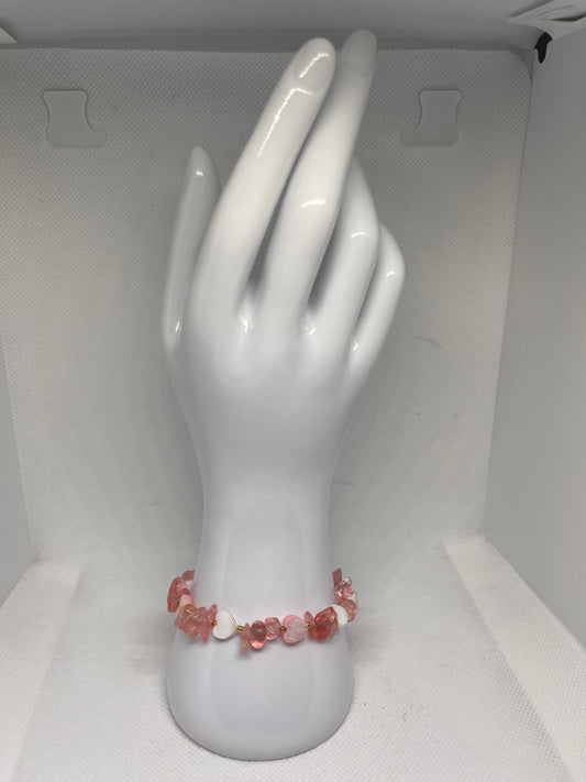 Sweetheart Bracelets (Rose Quartz or Watermelon Quartz) w/ White Shell Heart Beads