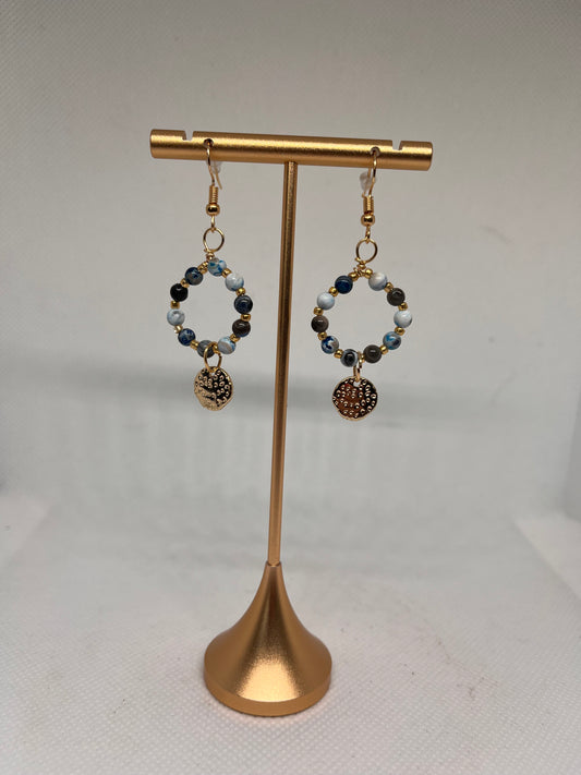 Blue Jasper Circular Dangle Earrings