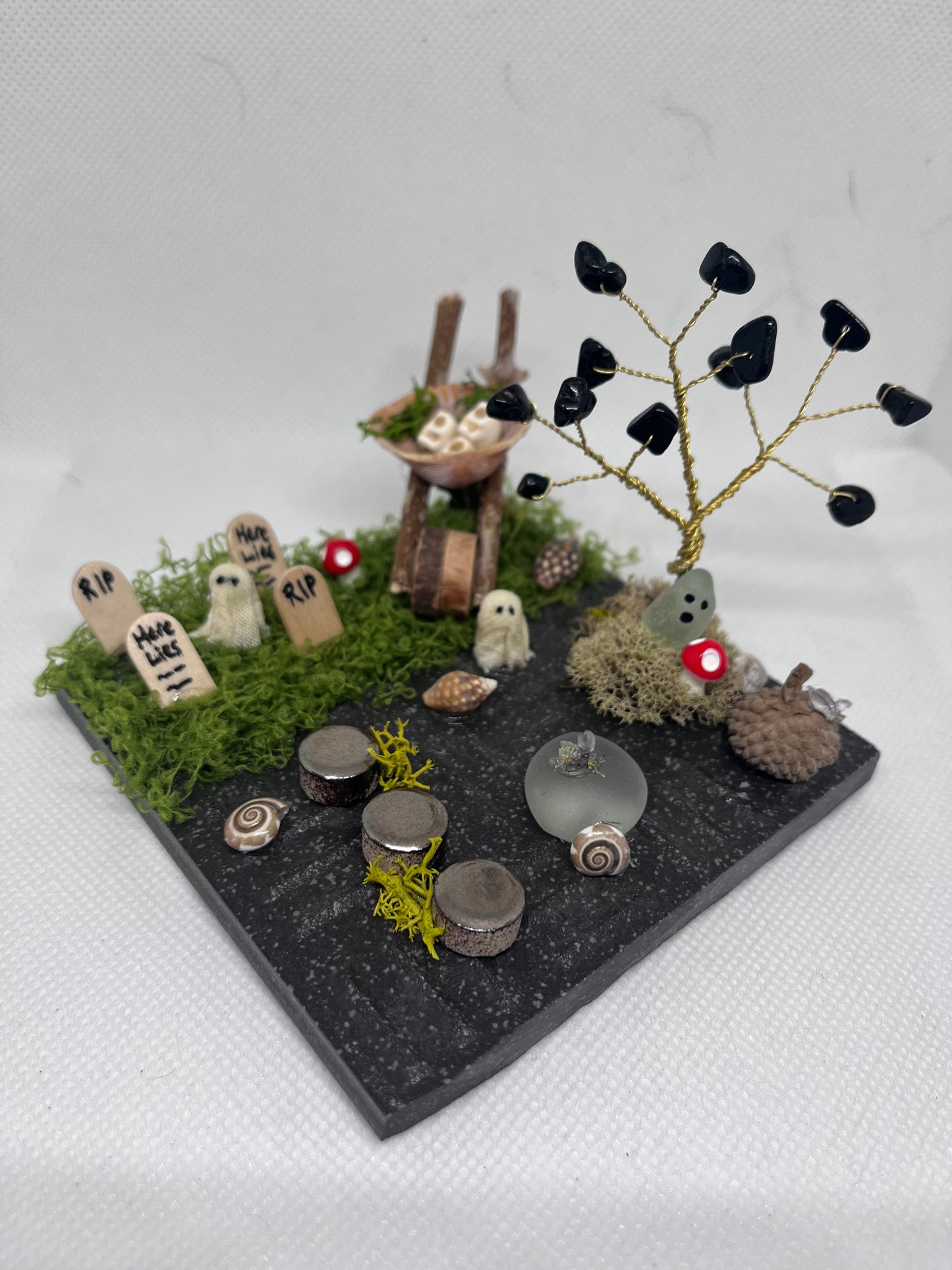 Spooky Elegance: White Sea Glass Ghost Graveyard