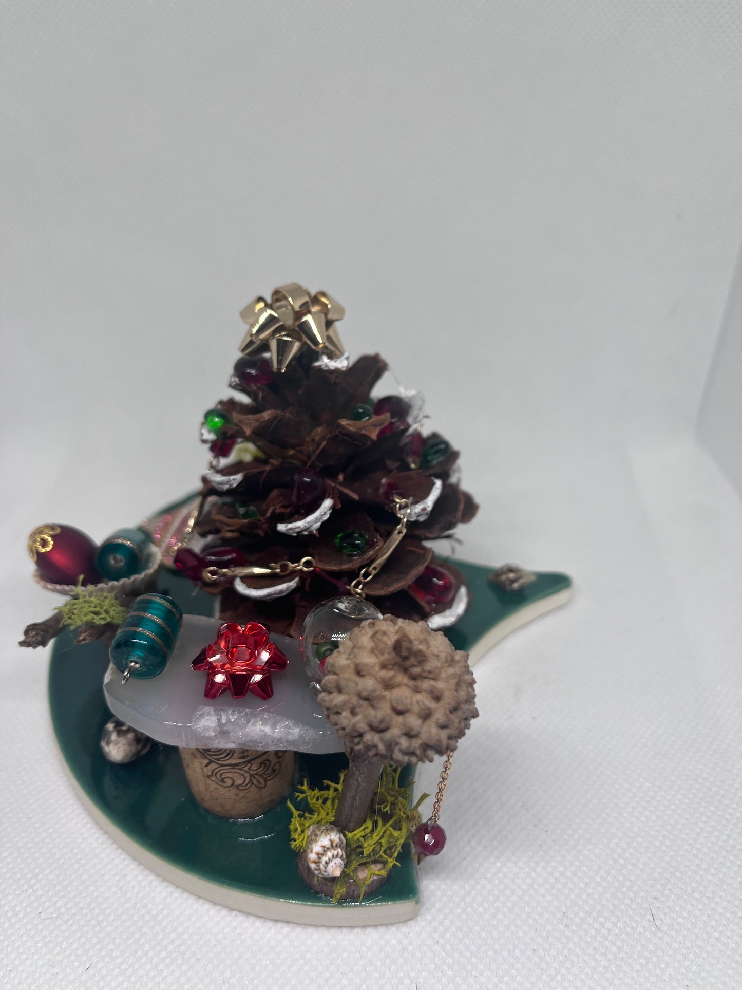 Christmas Tree Wonderland: White Sea Glass Fairy With Christmas Tree