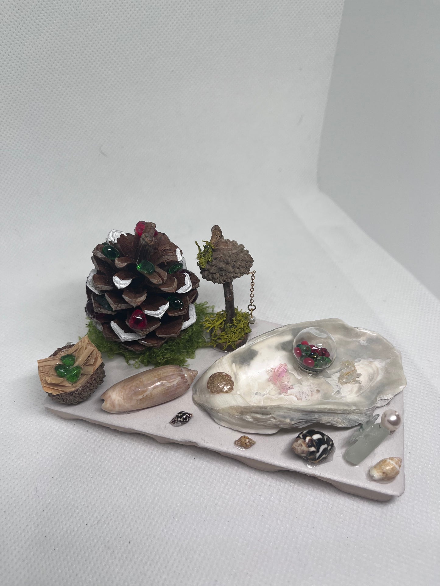 Christmas Tree Wonderland: White Sea Glass Fairy With Christmas Tree
