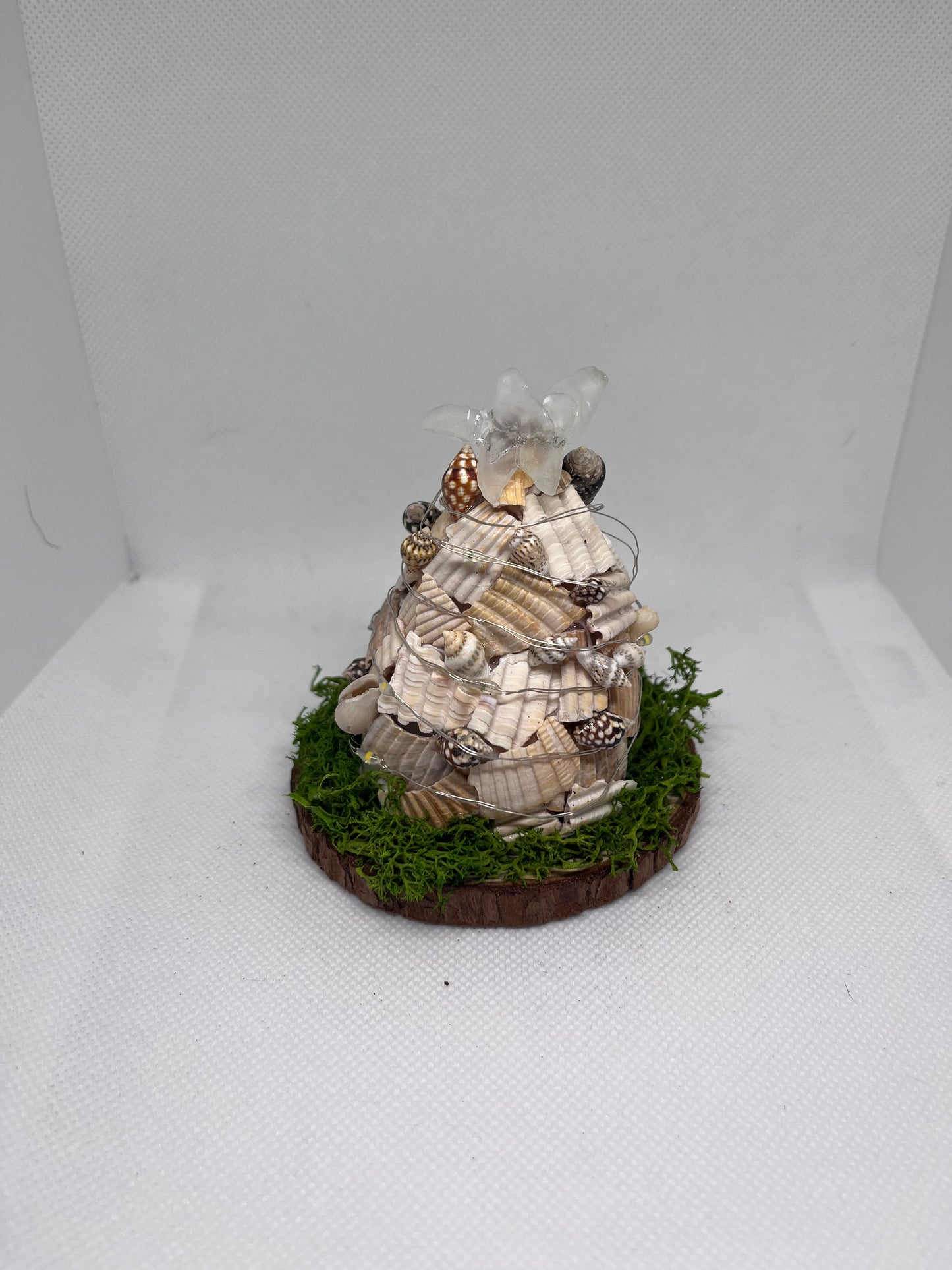 Seashell Christmas Tree w/ Clear Sea Glass Star on Top and LED Lights