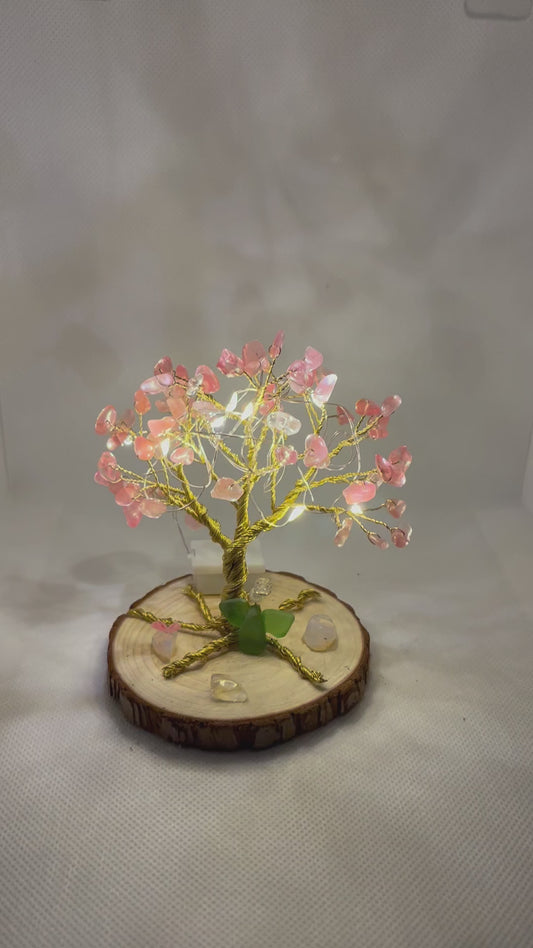 Magical Watermelon Quartz Tree with a Fairy and LED Lights